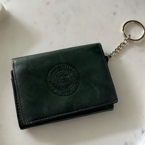 Samford University debossed logo green leather keychain wallet